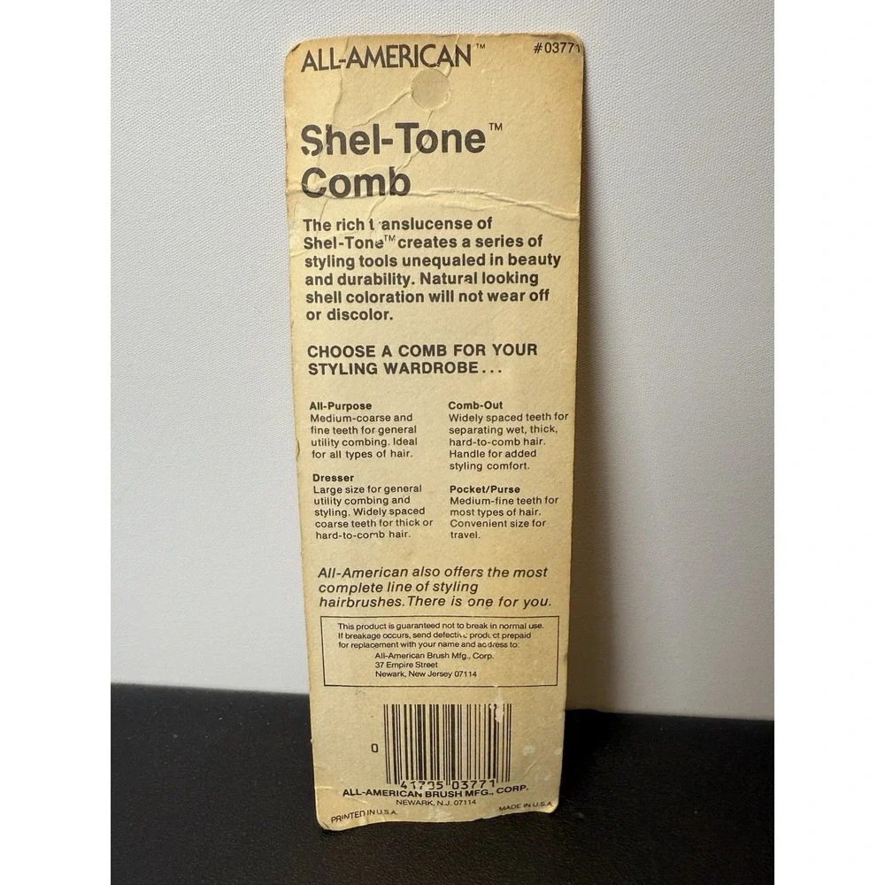 Vtg Unbreakable Pocket Comb‎ Shel-Tone All-American Sealed New in Package 03771